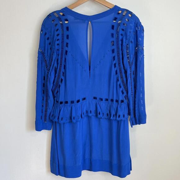 IRO Size 36 EU 4 / 6 US Cobalt Blue Long Sleeve Cutout Mini Dress Lagenlook BOHO - Picture 5 of 14